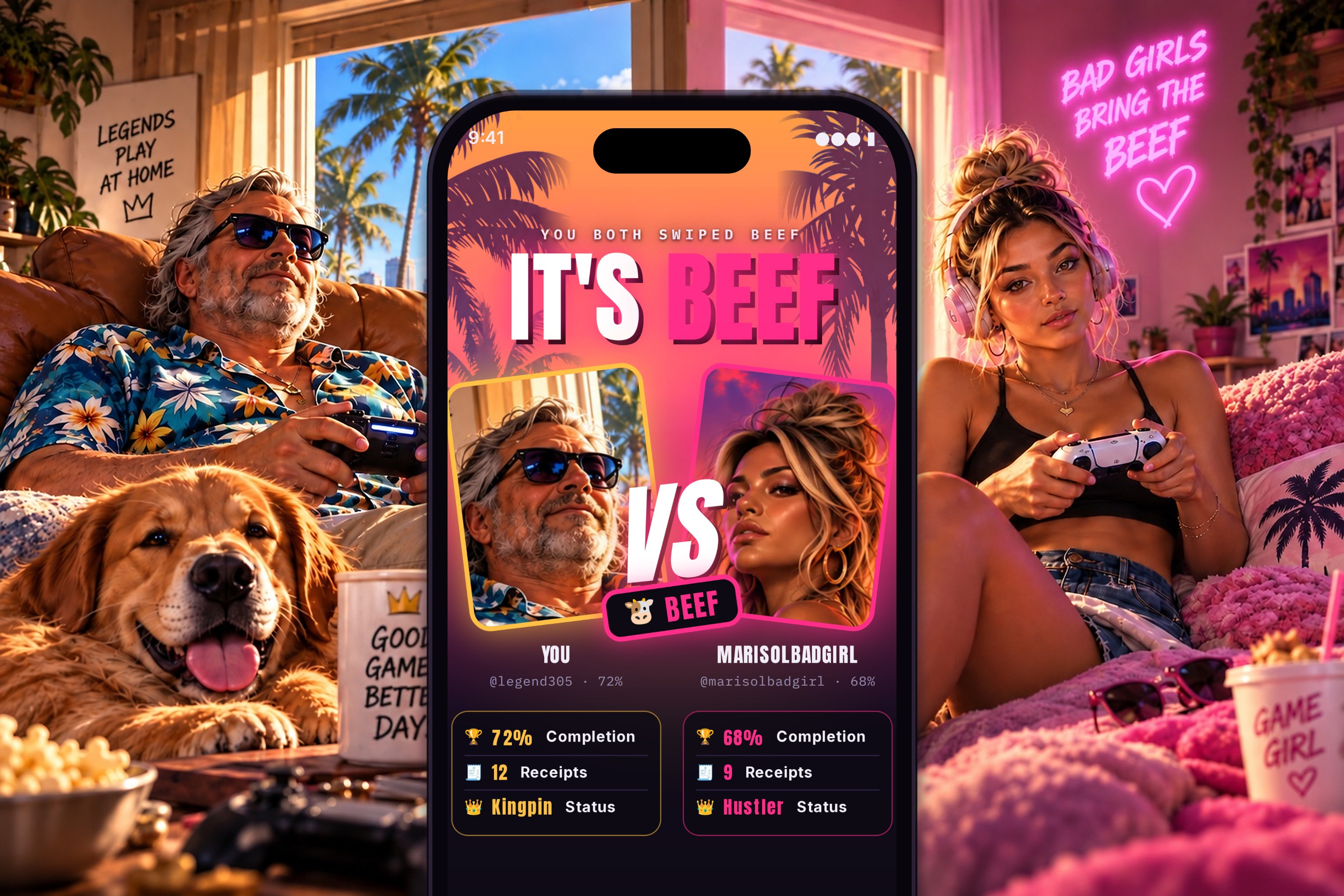 Two players facing off on the Duck or Beef app — IT'S BEEF